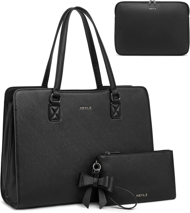 Keyli 4pc Sets Laptop Bag for Women Large Leather Laptop Briefcase with USB Charging Port Computer Shoulder tote Bags Purse - Image 1